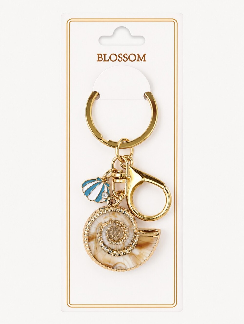 Sparkling Seashell Keychain Bag Charm Nautical Coastal Pearl Oyster